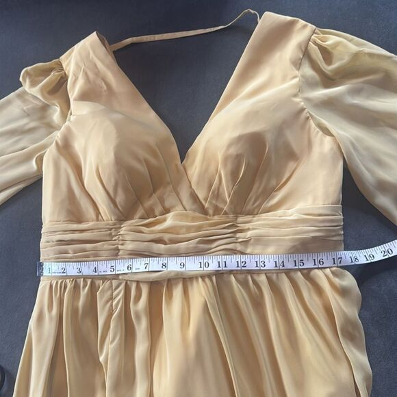 Women’s Full Length Long Sleeve Chiffon V-Neck Formal Dress Corset Back Size 16 - Picture 10 of 12